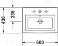 Duravit 2nd floor Umvadlo, 60x43 cm, s prepadom, 1 otvor na batriu, biela