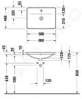Duravit D-Neo Umvadlo zpustn, 600x440 mm, 1 otvor na batriu, biela