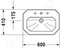 Duravit 1930 Umvadlo 600x410 mm, s prepadom, 1 otvor na batriu, WonderGliss, biela