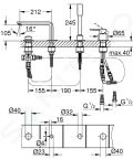 Grohe Lineare Batria na okraj vane, 4-otvorov intalcia, kefovan Hard Graphite