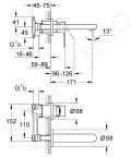 Grohe BauLoop Umvadlov batria pod omietku s telesom, 2-otvorov intalcia, chrm