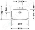 Duravit Happy D.2 Umvadlo nbytkov, 650x505 mm, s 1 otvorom na batriu, s WonderGliss, alpsk biela