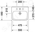 Duravit DuraStyle Umvadlo, 55x44 cm, s prepadom, s otvorom na batriu, WonderGliss, biela