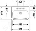 Duravit DuraStyle Umvadlo Med, 600x440 mm, s 1 otvorom na batriu, s WonderGliss, biela