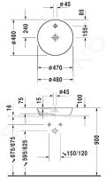 Duravit Cape Cod Umvadlov misa, priemer 480 mm, 1 otvor na batriu, DuraCeram, s WonderGliss, biela