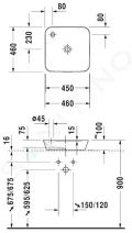 Duravit Cape Cod Umvadlo na dosku, 460x460 mm, bez prepadu, s otvorom na batriu, DuraCeram, WonderGliss, matn biela