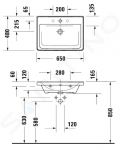 Duravit D-Neo Umvadlo, 650x480 mm, 1 otvor na batriu, biela