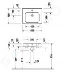 Duravit Soleil by Starck Umvadlo nbytkov, 600x480 mm, s prepadom, otvor na batriu, biela