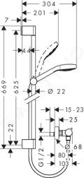 Hansgrohe Croma Select S Sprchov set Vario s termostatom, 3 prdy, sprchov ty 650 mm, biela/chrm