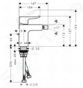 Hansgrohe Metris New Pkov bidetov batria s vpusou, chrm