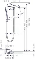 Hansgrohe Metropol Classic Pkov vaov batria s pkovou rukovou, vone stojacia na podlahe, chrm