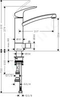 Hansgrohe Focus M41 Pkov drezov batria s uzatvracm ventilom, chrm