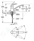 Grohe Euroeco Pkov drezov batria, chrm