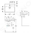 Geberit Smyle Square Umvadlo, 45x36 cm, s prepadom, otvor na batriu, biela