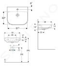 Geberit Smyle Umvadlo, 550x480 mm, s prepadom, otvor na batriu, biela