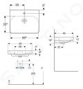 Geberit Smyle Square Umvadlo, 60x48 cm, s prepadom, otvor na batriu, biela