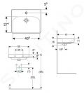 Geberit Smyle Square Umvadlo, 500x410 mm, s prepadom, otvor na batriu, biela