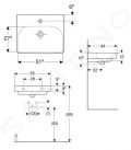 Geberit Smyle Square Umvadlo, 55x44 cm, s prepadom, otvor na batriu, biela