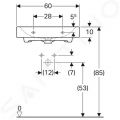 Geberit Citterio Umvadlo 600x500 mm, otvor na batriu, bez prepadu, s KeraTect, biela