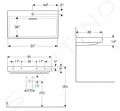 Geberit ONE Umvadlo, 90x48x14 cm, skryt prepad, s otvorom na batriu, vodorovn odtok, KeraTect, biela