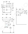 Geberit ONE Umvadlo na dosku, 500x425x140 mm, bez prepadu, s otvorom na batriu, KeraTect, biela