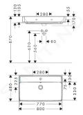 Hansgrohe Xanuia Q Umvadlo 80x48 cm, s prepadom, otvor na batriu, biela
