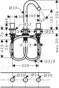 Hansgrohe Logis Umvadlov batria s vpustom, 3-otvorov intalcia, chrm