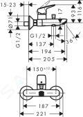 Hansgrohe Logis Pkov vaov batria, chrm