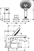 Hansgrohe Metropol Batria na okraj vane, 3-otvorov intalcia, chrm