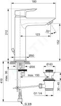 Ideal Standard Tesi Umvadlov batria Grande, s odtokovou spravou, chrm