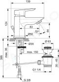 Ideal Standard Tesi Umvadlov batria Piccolo, s odtokovou spravou, chrm