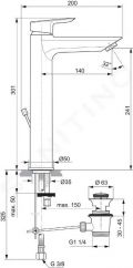 Ideal Standard Tesi Umvadlov batria s vpustom, chrm