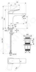 Ideal Standard Ceralife C Umvadlov batria s vpusou Click-Clack, BlueStart, chrm