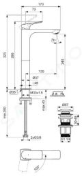 Ideal Standard Ceralife C Umvadlov batria s vpusou Click-Clack, BlueStart, chrm