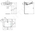 Ideal Standard Contour 21+ Umvadlo bezbarirov 65x56 cm, s prepadom, otvor na batriu, SmartGuard+, biela