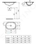 Ideal Standard Connect Umvadlo pod dosku, 550x380 mm, s prepadom, biela