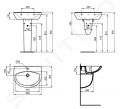 Ideal Standard Alpha Umvadlo, 60x46 cm, s prepadom, otvor na batriu, biela
