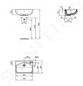 Ideal Standard i.Life S Umvadlo polozpustn, 50x36 cm, s prepadom, otvor na batriu vpravo, biela