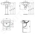Ideal Standard Eurovit Umvadlo, 55x46 cm, s prepadom, bez otvoru na batriu, biela